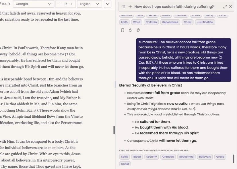 A cited answer beside the reader